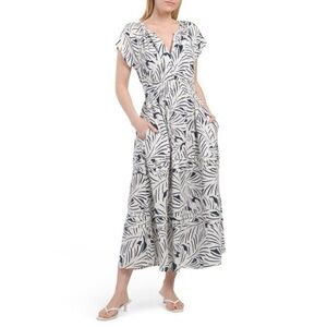 Nicole Miller Leaf Print Maxi Dress